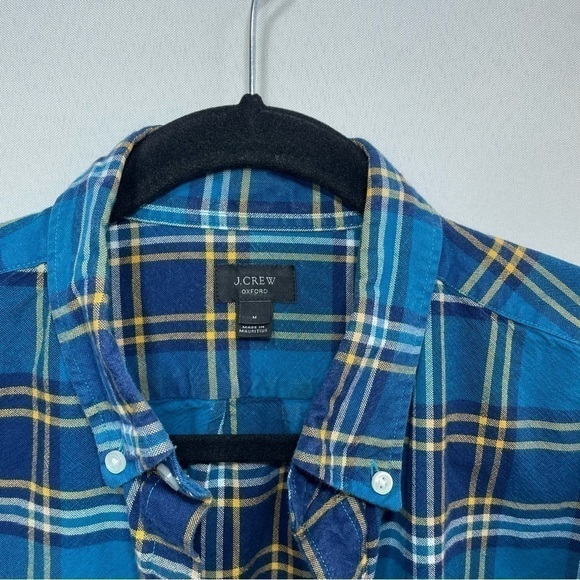 J. Crew Flannel Mens Medium Button Down Oxford Classic Preppy Office Work Teal - Picture 2 of 5